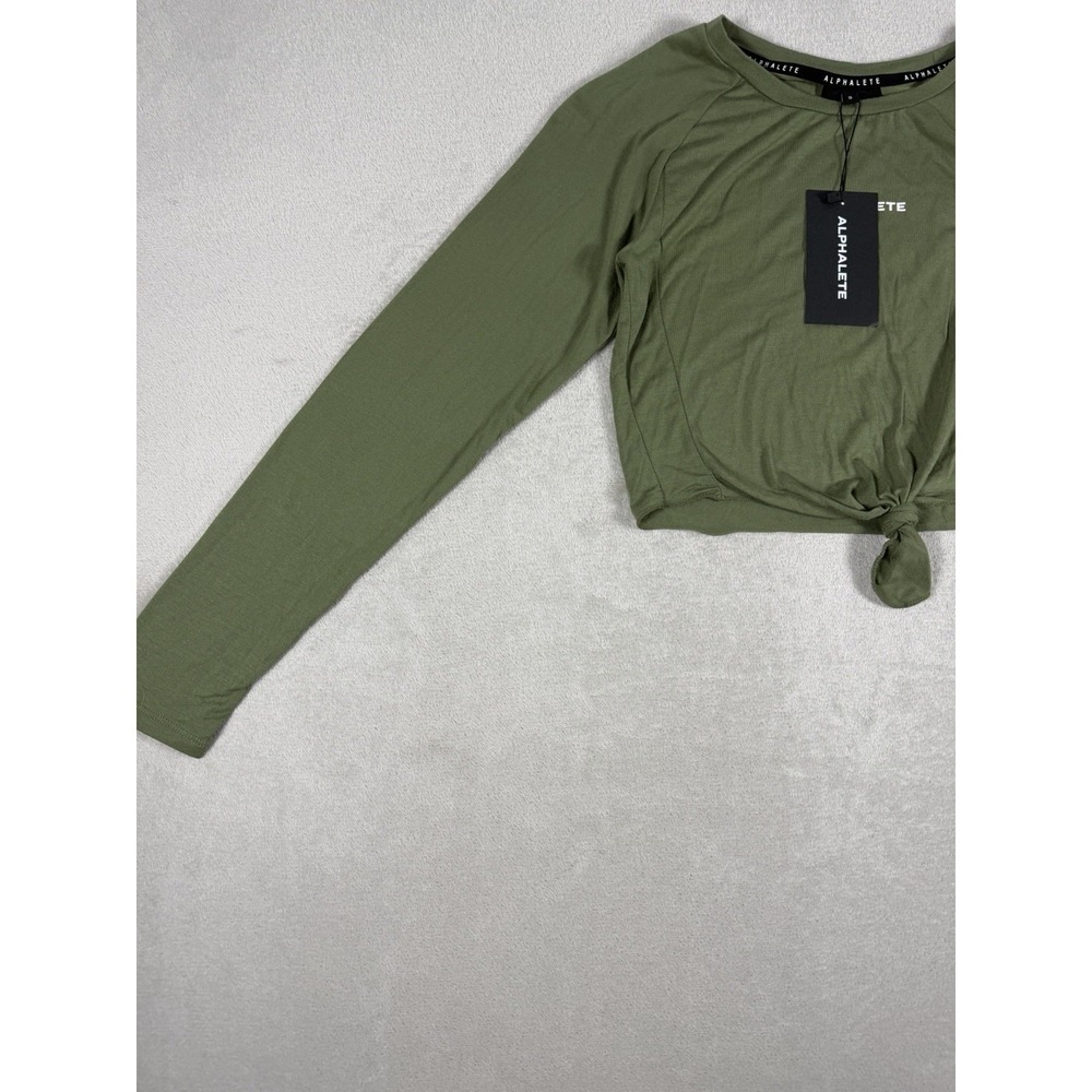 Alphalete Tie Front Crop Top Womens S Olive Green Long Sleeve Athletic - Picture 4 of 16